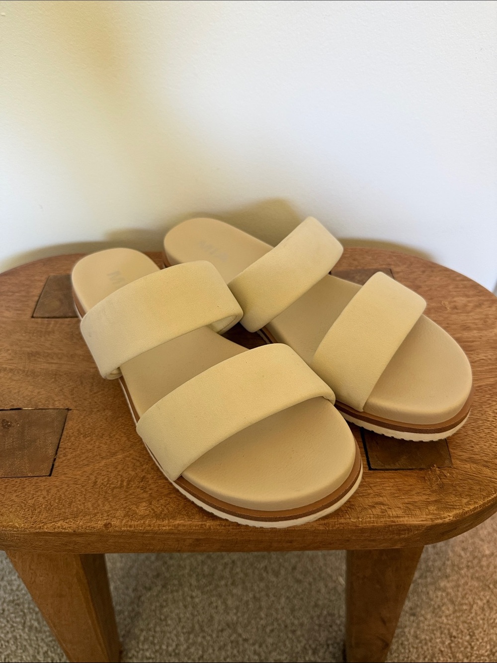 MIA Double Strap Slide Sandals in Cream/Beige